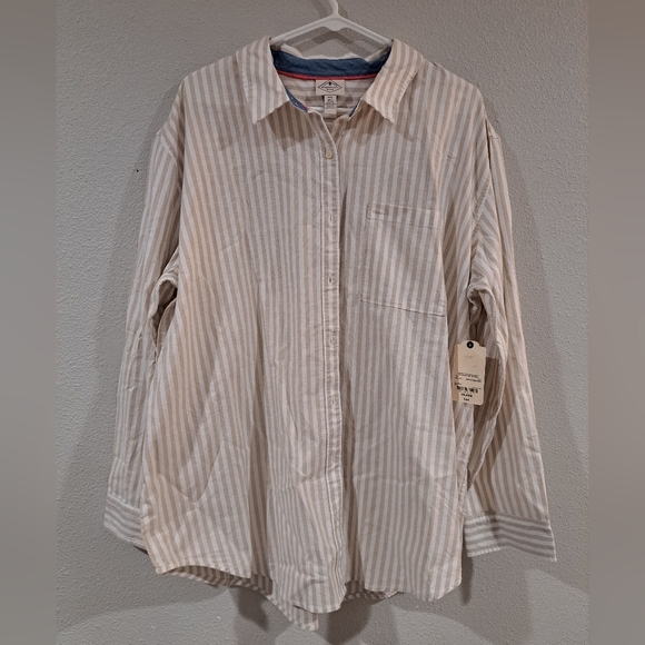 NWT.    Tan stripe button-up. - Picture 1 of 4